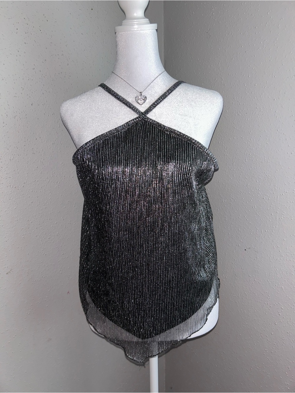 No Boundaries Metallic Charcoal Crisscross Camisole